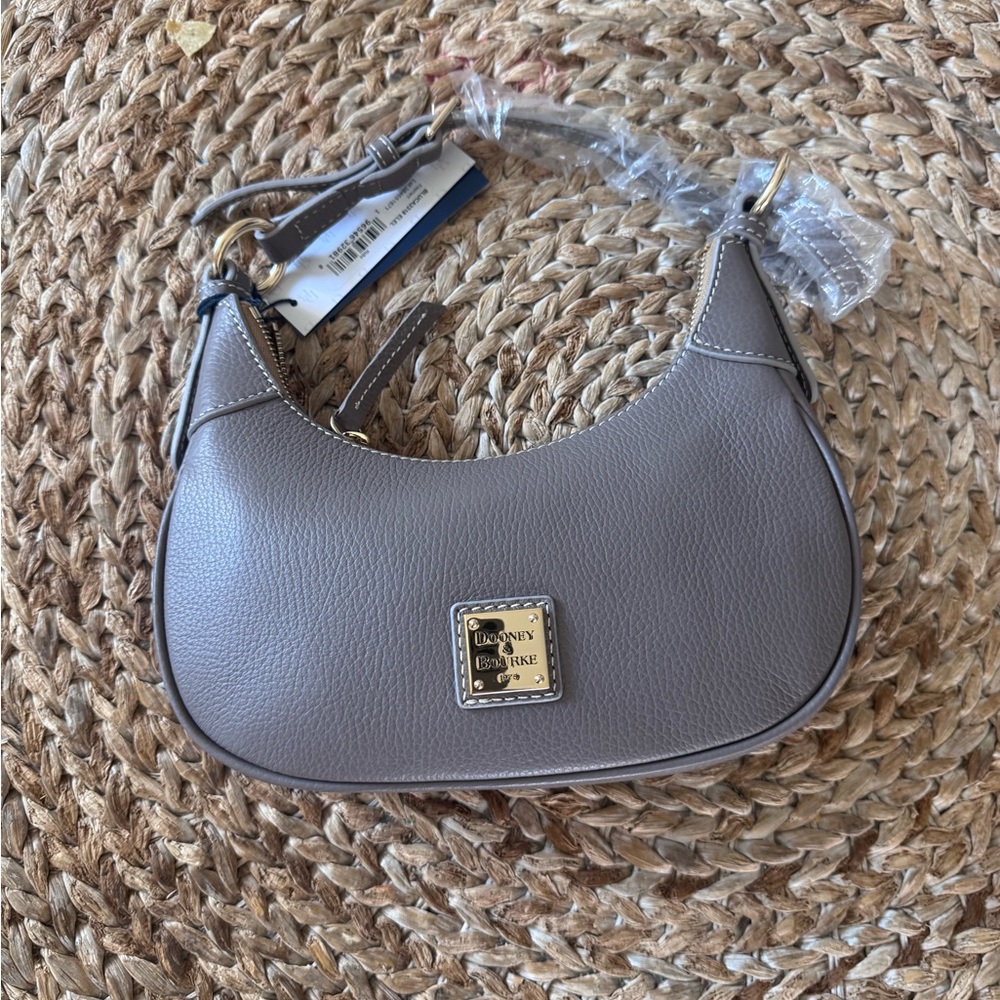 Dooney & Bourke Taupe Pebble Leather Mini Hobo Shoulder Bag